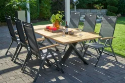 Best Xanadu / Aruba Garten-Essgruppe, xerix/anthrazit, Alu/Teakholz, 6 Klappstühle, Teakarmlehnen, 220x100cm Garten-Essgruppen|Aluminium-Gartenmöbel