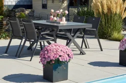 Online Xanadu / Aruba Garten-Essgruppe, xerix, Alu/Textilene/Glaskeramik, 4 Stapelsessel, 160/220x100cm Garten-Essgruppen|Aluminium-Gartenmöbel