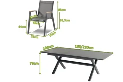 Outlet Xanadu / Aruba Garten-Essgruppe, xerix/natur, Alu/Teak/Glaskeramik, 4 Dining Sessel, 160/220x100cm, Teak Armlehnen Garten-Essgruppen|Aluminium-Gartenmöbel