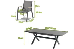 Outlet Xanadu / Aruba Garten-Essgruppe, xerix/natur, Alu/Teak/Glaskeramik, 4 Dining Sessel, 160/220x100cm, Teak Armlehnen Garten-Essgruppen|Aluminium-Gartenmöbel