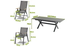 Best Xanadu / Aruba Garten-Essgruppe, xerix/natur, Alu/Teak/Glaskeramik, 2 Dining Sessel, 4 Klappstühle, 160/220x100cm, Teak Armlehnen Garten-Essgruppen|Aluminium-Gartenmöbel
