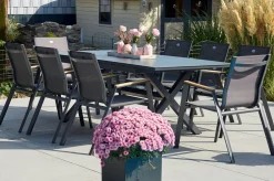 Sale Xanadu / Aruba Garten-Essgruppe, xerix/natur, Alu/Teak/Glaskeramik, 8 Dining Sessel, 160/220x100cm, Teak Armlehnen Garten-Essgruppen|Aluminium-Gartenmöbel