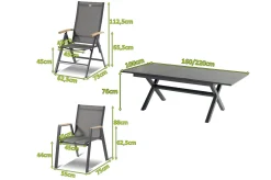 Sale Xanadu / Aruba Garten-Essgruppe, xerix/natur, Alu/Teak/Glaskeramik, 4 Dining Sessel, 2 Klappstühle, 160/220x100cm, Teak Armlehnen Garten-Essgruppen|Aluminium-Gartenmöbel