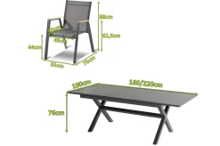 Sale Xanadu / Aruba Garten-Essgruppe, xerix/natur, Alu/Teak/Glaskeramik, 6 Dining Sessel, 160/220x100cm, Teak Armlehnen Garten-Essgruppen