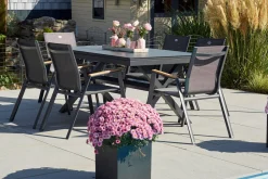 Sale Xanadu / Aruba Garten-Essgruppe, xerix/natur, Alu/Teak/Glaskeramik, 6 Dining Sessel, 160/220x100cm, Teak Armlehnen Garten-Essgruppen