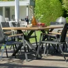 Best Xanadu / Aruba Set, xerix/anthrazit, Alu/Teakholz, 8 Stapelsessel, Teakarmlehnen, 220x100cm Garten-Essgruppen