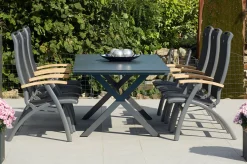 Clearance Xanadu / Da Vinci Garten-Essgruppe, xerix/natur, Alu/Teakholz/Glaskeramik, 220 x 100 cm, 6 Klappstühle Garten-Essgruppen|Aluminium-Gartenmöbel