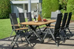 Discount Xanadu Esstisch, xerix, Alu / Teakholz, 220 x 100 cm, X-Gestell Gartentische