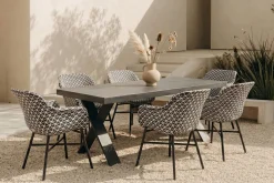 New Xanadu Garten-Essgruppe, schwarz/weiß/grau, Aluminium/Kunststoff/Glaskeramik, 220/280 x 100 cm Tisch, ausziehbar, robust, korrosionsbeständig, UV-beständig, mit Fußkappen, pulverbeschichtet Aluminium-Gartenmöbel