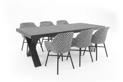 New Xanadu Garten-Essgruppe, schwarz/weiß/grau, Aluminium/Kunststoff/Glaskeramik, 220/280 x 100 cm Tisch, ausziehbar, robust, korrosionsbeständig, UV-beständig, mit Fußkappen, pulverbeschichtet Aluminium-Gartenmöbel