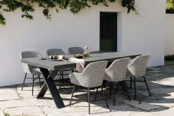 New Xanadu Garten-Essgruppe, schwarz/weiß/grau, Aluminium/Kunststoff/Glaskeramik, 220/280 x 100 cm Tisch, ausziehbar, robust, korrosionsbeständig, UV-beständig, mit Fußkappen, pulverbeschichtet Aluminium-Gartenmöbel