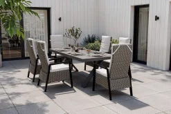 Outlet Xanadu Garten-Essgruppe, anthrazit/grau, Alu/Polyrattan, Tischplatte ausziehbar 220/280 x 100 cm, pulverbeschichtet, inkl. 6 Sessel Garten-Essgruppen