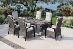 Outlet Xanadu Garten-Essgruppe, anthrazit/grau, Alu/Polyrattan, Tischplatte ausziehbar 220/280 x 100 cm, pulverbeschichtet, inkl. 6 Sessel Garten-Essgruppen