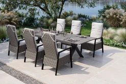 Outlet Xanadu Garten-Essgruppe, anthrazit/grau, Alu/Polyrattan, Tischplatte ausziehbar 220/280 x 100 cm, pulverbeschichtet, inkl. 6 Sessel Garten-Essgruppen