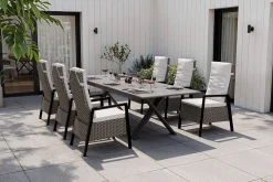 Outlet Xanadu Garten-Essgruppe, anthrazit/grau, Alu/Polyrattan, Tischplatte ausziehbar 220/280 x 100 cm, pulverbeschichtet, inkl. 6 Sessel Garten-Essgruppen