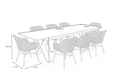 Best Xanadu Garten-Essgruppe, schwarz/grau/weiß, Aluminium/Glas-Keramik/Kunststoff, Ausziehtisch 220/280 x 100 cm, inkl. 8 Sessel Garten-Essgruppen|Aluminium-Gartenmöbel