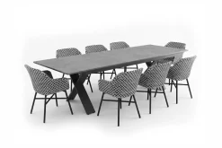 Best Xanadu Garten-Essgruppe, schwarz/grau/weiß, Aluminium/Glas-Keramik/Kunststoff, Ausziehtisch 220/280 x 100 cm, inkl. 8 Sessel Garten-Essgruppen|Aluminium-Gartenmöbel