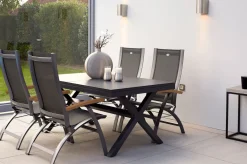 Clearance Xanadu / Primo Garten-Essgruppe, xerix, Alu/Textilene/Glaskeramik, 4 Klappstühle, 160/220x100cm, Ausziehfunktion Garten-Essgruppen|Aluminium-Gartenmöbel