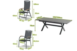 Online Xanadu / Raffaelo Garten-Essgruppe, xerix/natur, Alu/Teak/Glaskeramik, 4 Dining Sessel, 2 Klappstühle, 160/220x100cm, Teak Armlehnen Aluminium-Gartenmöbel