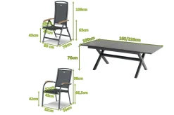 Online Xanadu / Raffaelo Garten-Essgruppe, xerix/natur, Alu/Teak/Glaskeramik, 4 Dining Sessel, 2 Klappstühle, 160/220x100cm, Teak Armlehnen Aluminium-Gartenmöbel