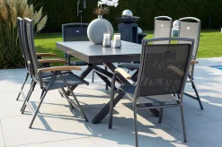 Outlet Xanadu / Raffaelo Garten-Essgruppe, xerix/natur, Alu/Teak/Glaskeramik, 2 Dining Sessel, 4 Klappstühle, 160/220x100cm, Teak Armlehnen Aluminium-Gartenmöbel|Teak-Gartenmöbel