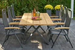 New Xanadu / Raffaelo Garten-Essgruppe, xerix/anthrazit, Alu/Teakholz, 6 Klappstühle, Tisch 220 x 100 cm Garten-Essgruppen|Aluminium-Gartenmöbel