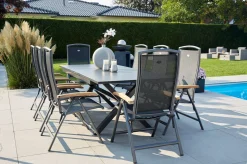 Outlet Xanadu / Raffaelo Garten-Essgruppe, xerix/natur, Alu/Teak/Glaskeramik, 8 Klappstühle, 160/220x100cm, Teak Armlehnen Garten-Essgruppen|Aluminium-Gartenmöbel