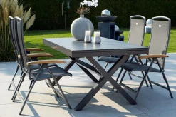 New Xanadu / Raffaelo Garten-Essgruppe, xerix/natur, Alu/Teak/Glaskeramik, 4 Klappstühle, 160/220x100cm, Teak Armlehnen Garten-Essgruppen|Aluminium-Gartenmöbel