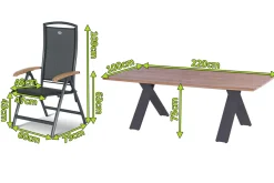 Sale Xanadu / Raffaelo Garten-Essgruppe, xerix/anthrazit, Alu/Teakholz, 8 Klappstühle, 220x100cm Garten-Essgruppen|Aluminium-Gartenmöbel