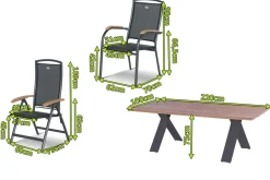 Xanadu / Raffaelo Garten-Essgruppe, xerix/anthrazit, Alu/Teakholz, 6 Stapelsessel, 2 Klappstühle, 220x100cm Garten-Essgruppen