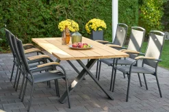 Online Xanadu / Raffaelo Garten-Essgruppe, xerix/anthrazit, Alu/Teakholz, 6 Stapelsessel, 220x100cm Garten-Essgruppen