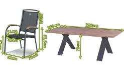 Online Xanadu / Raffaelo Garten-Essgruppe, xerix/anthrazit, Alu/Teakholz, 6 Stapelsessel, 220x100cm Garten-Essgruppen