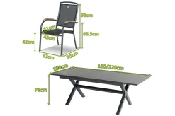 New Xanadu / Raffaelo Garten-Essgruppe, xerix/natur, Alu/Teak/Glaskeramik, 6 Dining Sessel, 160/220x100cm, Teak Armlehnen Garten-Essgruppen|Aluminium-Gartenmöbel
