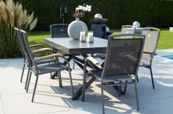 New Xanadu / Raffaelo Garten-Essgruppe, xerix/natur, Alu/Teak/Glaskeramik, 6 Dining Sessel, 160/220x100cm, Teak Armlehnen Garten-Essgruppen|Aluminium-Gartenmöbel
