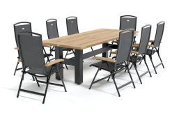 Hot Yasmani Garten-Essgruppe mit 8 Sesseln, xerix/anthrazit, Alu/Textilene, ausziehbar & klappbar, pflegeleicht, witterungsbeständig Garten-Essgruppen|Aluminium-Gartenmöbel