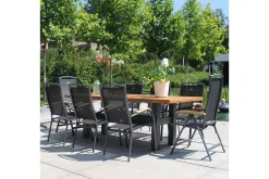 Clearance Yasmani/Raffaelo Garten-Essgruppe, xerix, Alu/Teakholz, 240x100cm, 6 Stapel-, 2 Klappstühle Garten-Essgruppen|Aluminium-Gartenmöbel