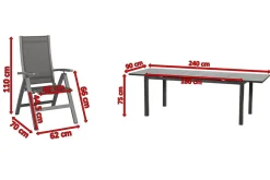 Discount Altura Garten-Essgruppe, anthrazit/anthrazit, Alu/Textilene, 180/240x90cm, 6 Klappstühle Garten-Essgruppen|Aluminium-Gartenmöbel