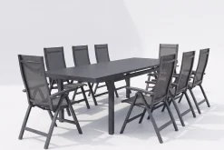 Clearance Altura Garten-Essgruppe, anthrazit, Alu/Textilene, Tisch 180/240x100cm, 8 Klappstühle Garten-Essgruppen