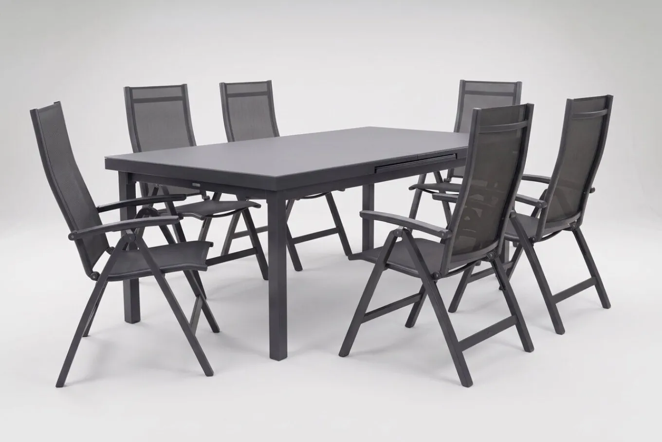 Hot Altura Garten-Essgruppe, anthrazit, Alu/Textilene, Tisch 180/240x100cm, 6 Klappstühle Garten-Essgruppen