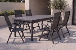 Hot Altura Garten-Essgruppe, anthrazit, Alu/Textilene, Tisch 180/240x100cm, 6 Klappstühle Garten-Essgruppen
