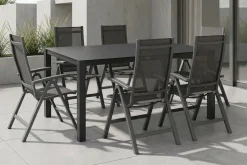 Sale Altura Garten-Essgruppe, anthrazit, Alu/Spraystone/Textil, 160 x 95 cm, 6 Klappstühle Garten-Essgruppen