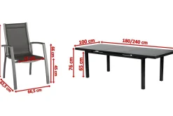 Discount Altura Garten-Essgruppe, anthrazit, Alu/Textilene, Tisch 180/240x100cm, 6 Stapelsessel Garten-Essgruppen|Aluminium-Gartenmöbel