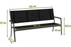Outlet BasicPlus 3er Bank, anthrazit, Alu/Textilene, 67x97x191, 0310612-7000 Aluminium-Gartenmöbel|Gartenbänke & Gartensofas