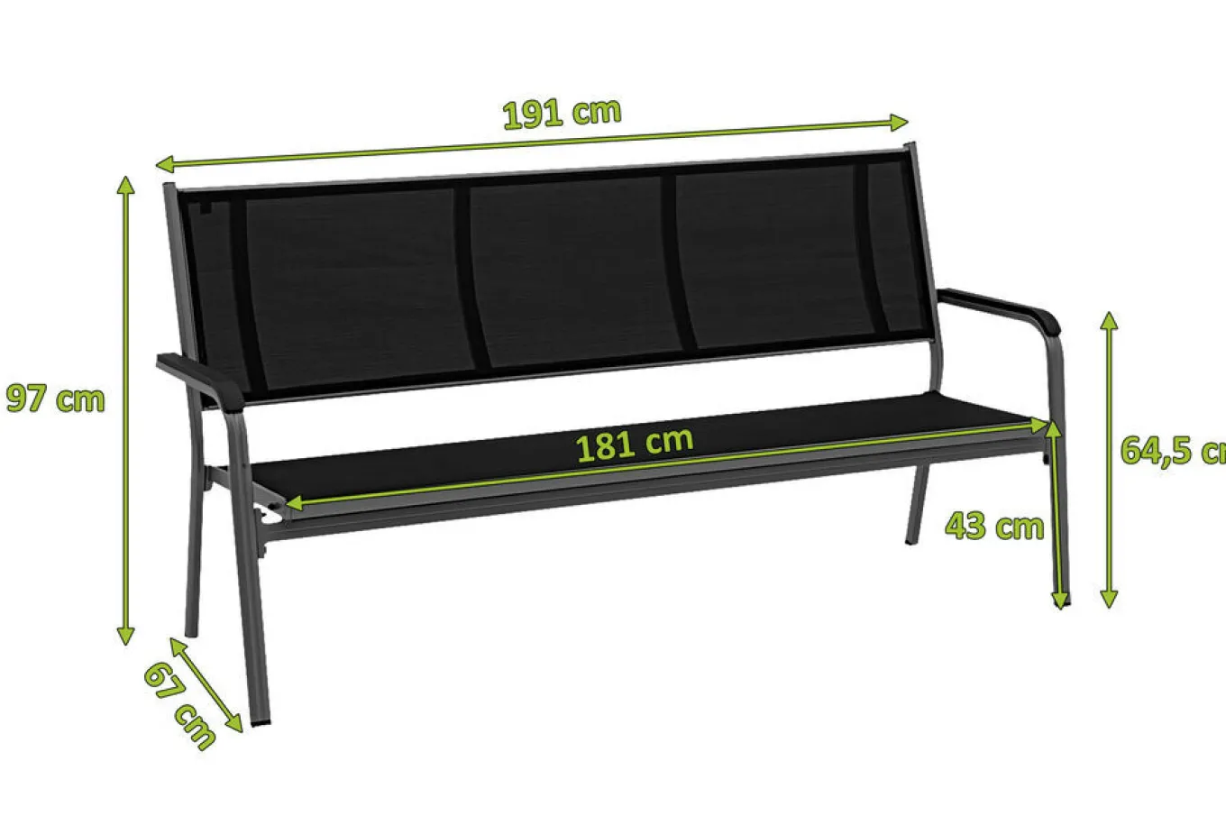 Outlet BasicPlus 3er Bank, anthrazit, Alu/Textilene, 67x97x191, 0310612-7000 Aluminium-Gartenmöbel|Gartenbänke & Gartensofas