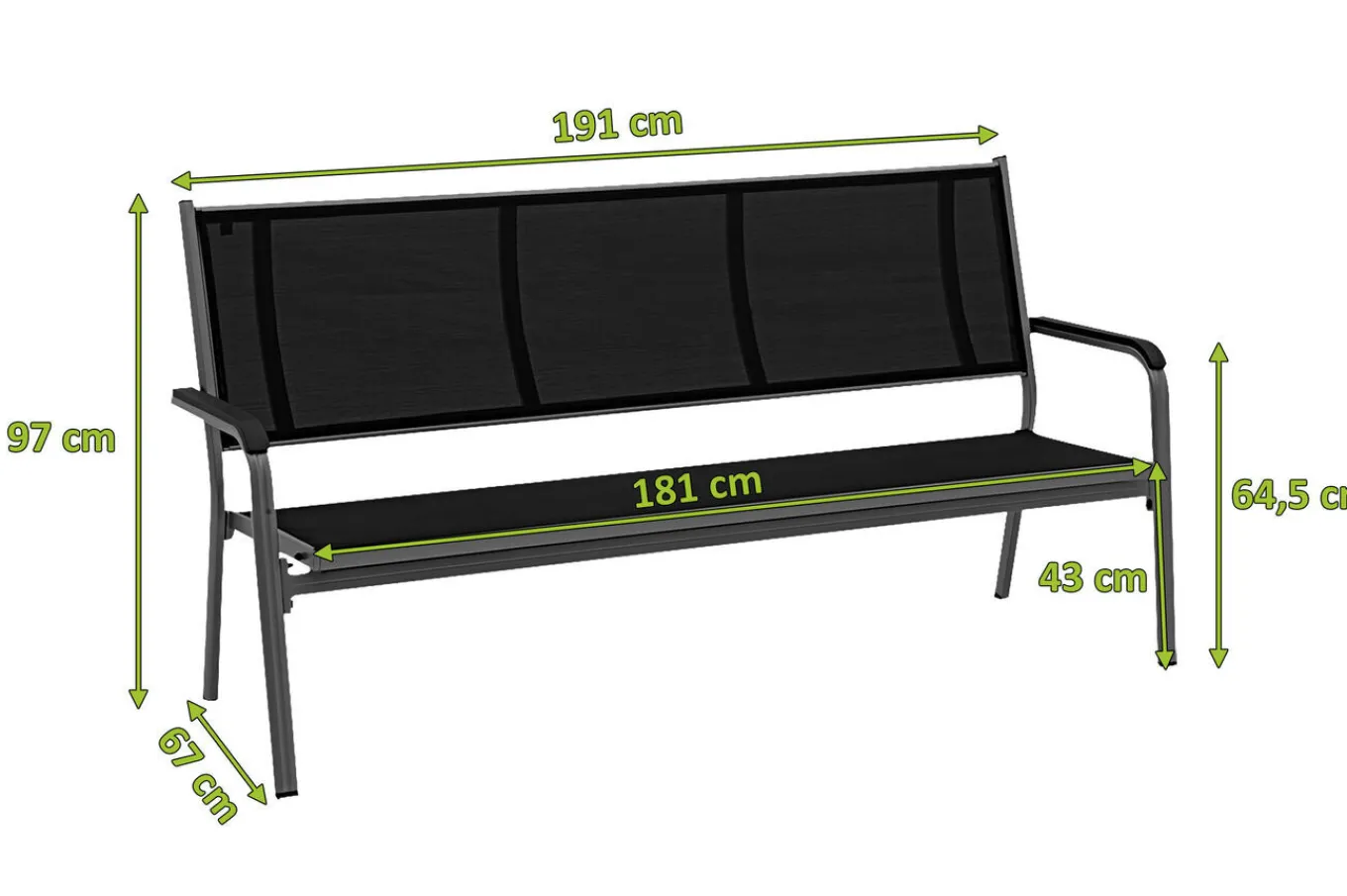 Outlet BasicPlus 3er Bank, anthrazit, Alu/Textilene, 67x97x191, 0310612-7000 Aluminium-Gartenmöbel|Gartenbänke & Gartensofas