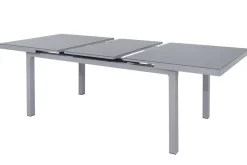 Online BasicPlus Garten-Essgruppe, silber, Alu/Textilene, Tisch 180/240x100cm, 4 Stapel-, 2 Klappstühle Garten-Essgruppen|Aluminium-Gartenmöbel