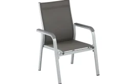 Online BasicPlus Garten-Essgruppe, silber, Alu/Textilene, Tisch 180/240x100cm, 4 Stapel-, 2 Klappstühle Garten-Essgruppen|Aluminium-Gartenmöbel