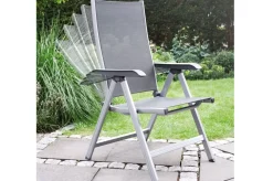 BasicPlus Garten-Essgruppe, silber/anthrazit, Alu/Spraystone/Textil, 160 x 95 cm, 4 Klappstühle Garten-Essgruppen