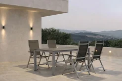 BasicPlus Garten-Essgruppe, silber/anthrazit, Alu/Spraystone/Textil, 160 x 95 cm, 4 Klappstühle Garten-Essgruppen