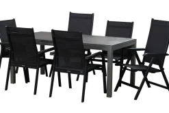 Discount Basic Plus Garten-Essgruppe, anthrazit/anthrazit, Alu/Textilene, 180/240x90cm, 4 Stapel-, 2 Klappstühle Garten-Essgruppen|Aluminium-Gartenmöbel